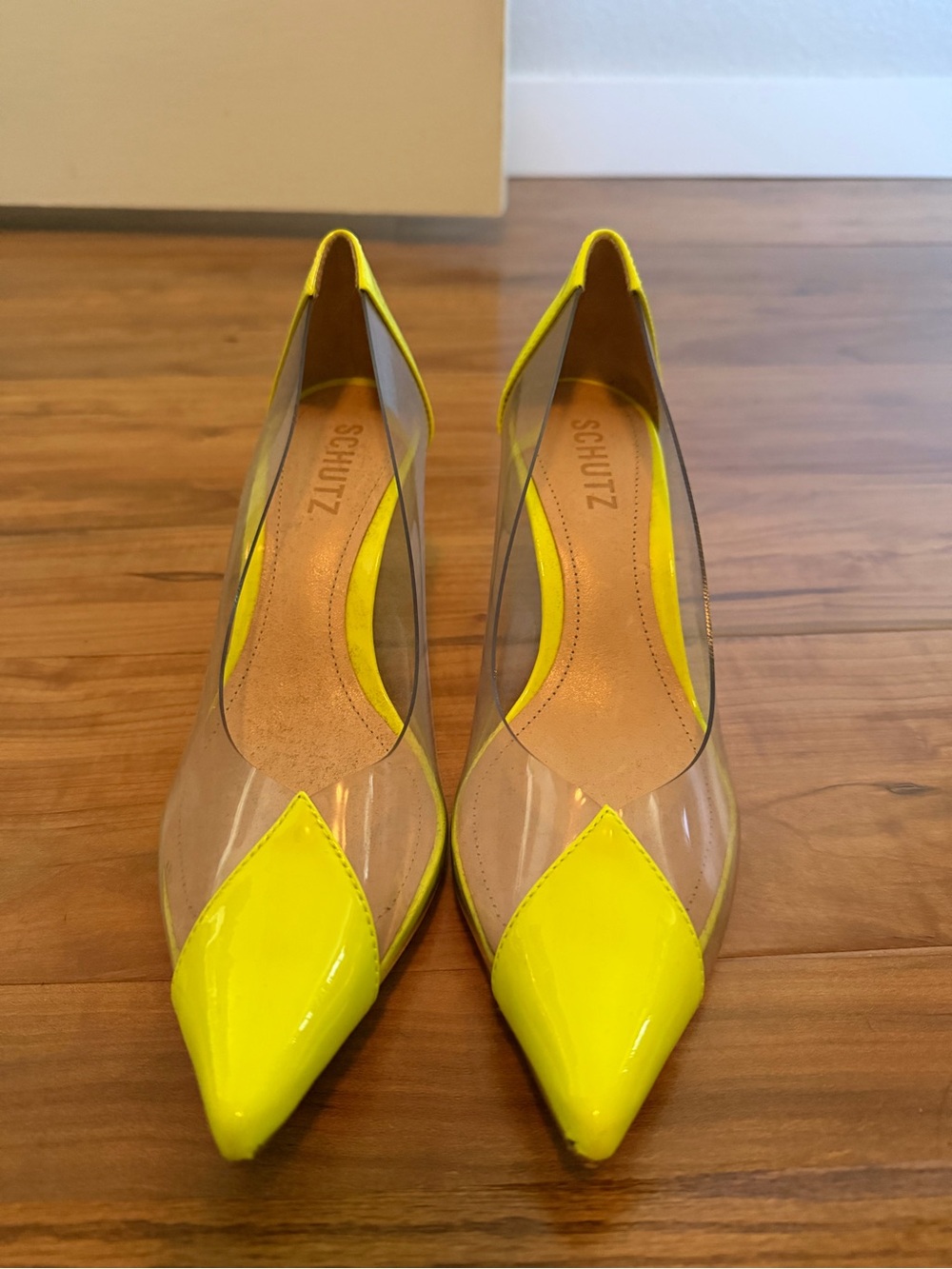 SCHUTZ Neon Yellow Pointed-Toe Clear Flats